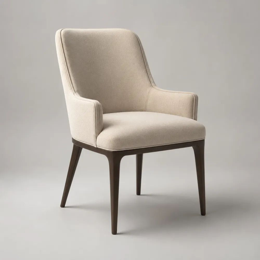 Sedia da pranzo con braccioli imbottita in poliestere e legno massello, Beige/Marrone scuro, 59 x 61 x 89 cm