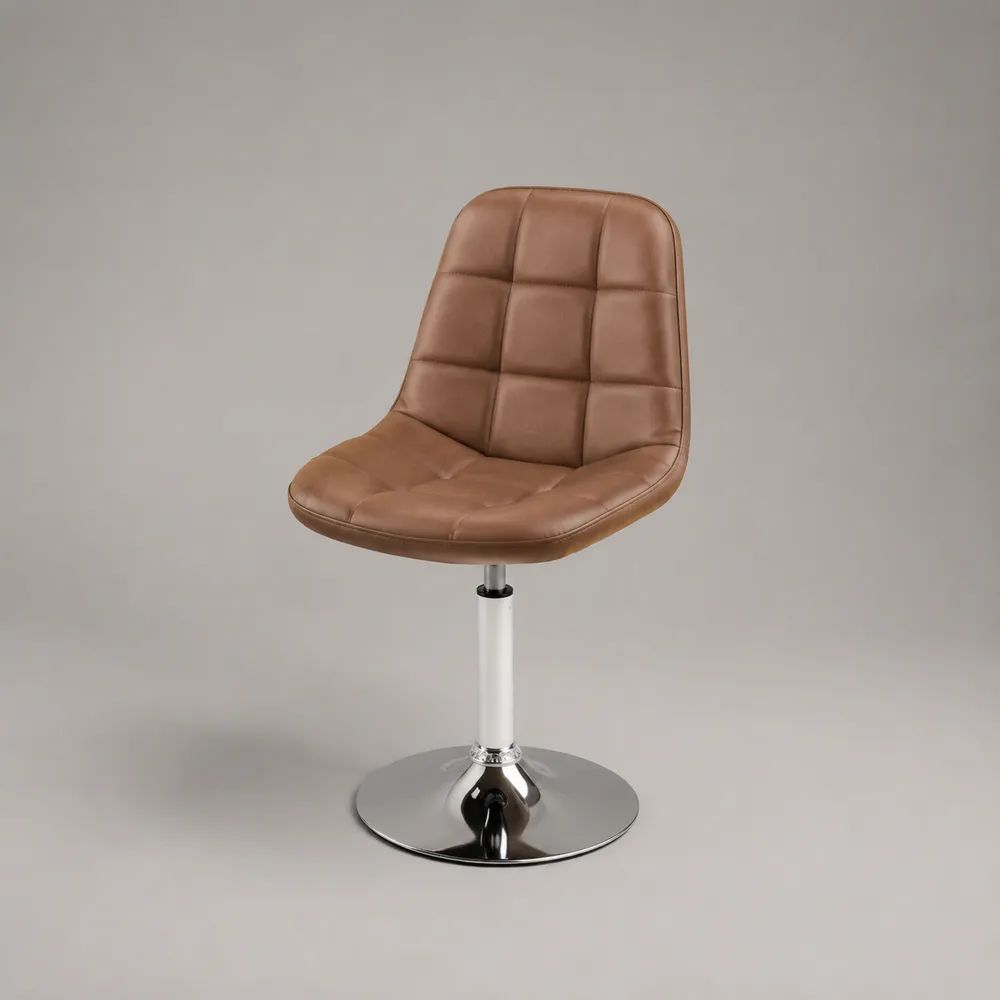 Sedia da pranzo girevole in pelle sintetica marrone con base in acciaio cromato, 48 × 55 × 86 cm