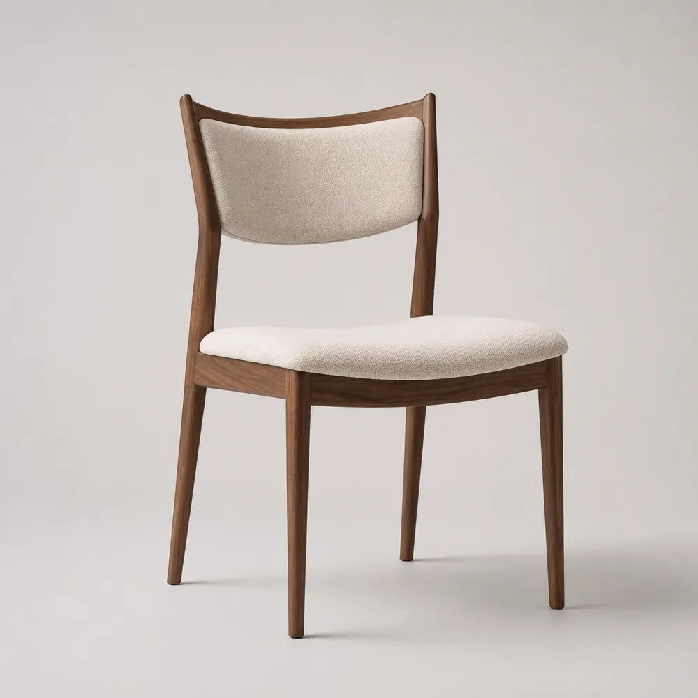 Sedia da pranzo imbottita in legno e tessuto beige, finitura marrone noce, 50 x 55 x 82 cm