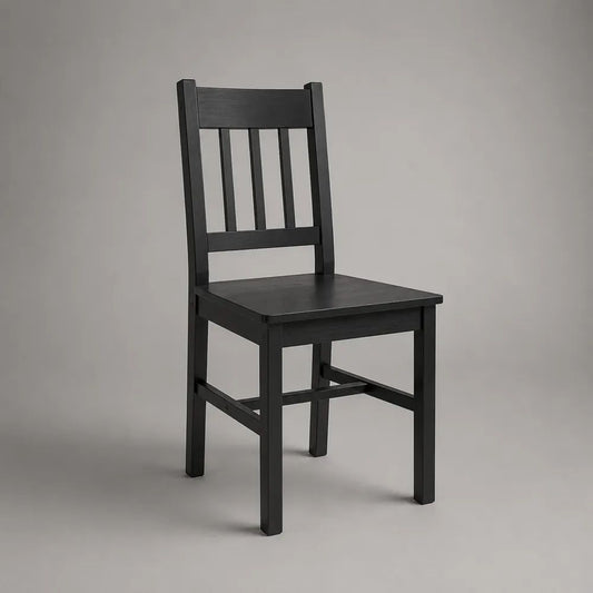 Sedia da pranzo nera in legno massello con schienale a listelli, 43 x 48 x 94 cm