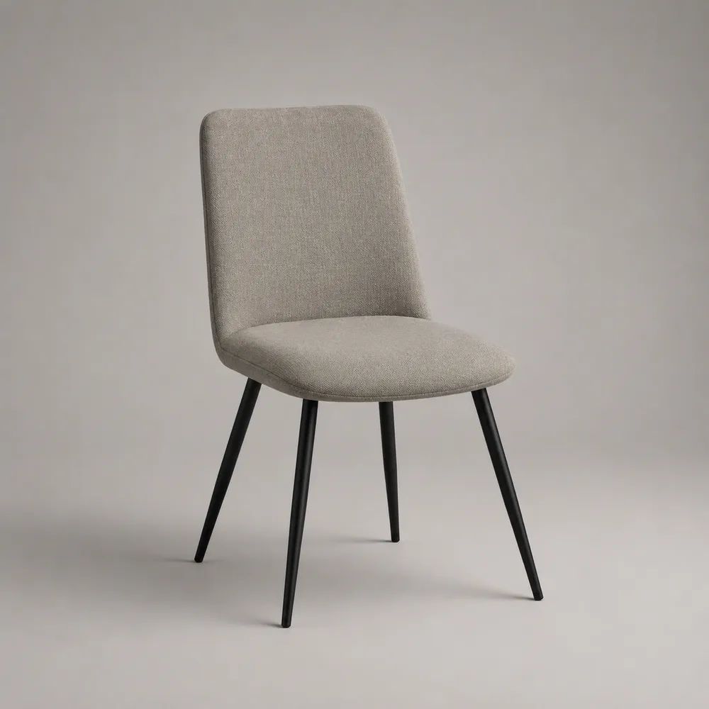Sedia da pranzo imbottita in poliestere beige con gambe in acciaio nero, 47 x 56 x 85 cm
