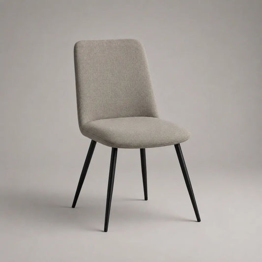 Sedia da pranzo imbottita in poliestere beige con gambe in acciaio nero, 47 x 56 x 85 cm