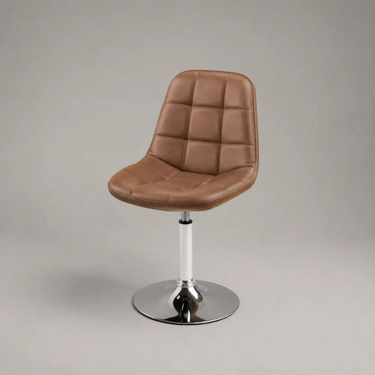 Sedia da pranzo girevole in pelle sintetica marrone con base in acciaio cromato, 48 × 55 × 86 cm