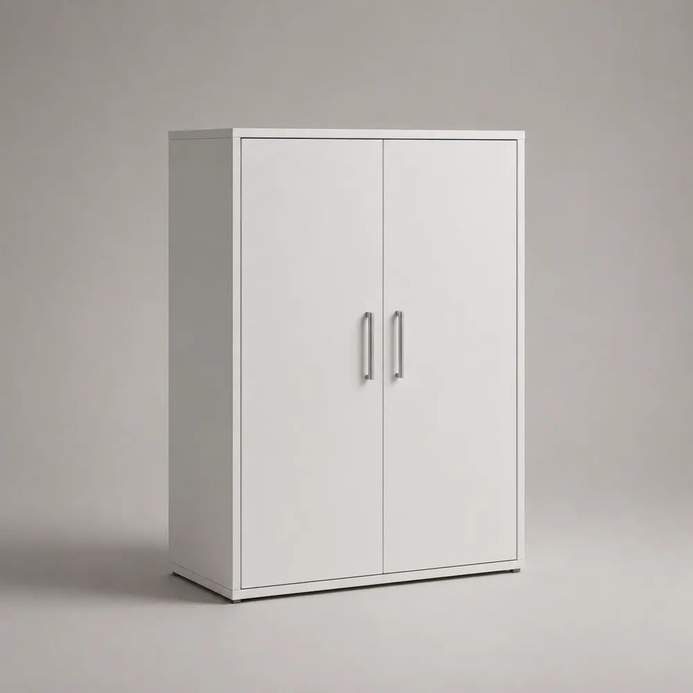 Credenza alta bianca in legno con 2 ante e maniglie in metallo, 80 x 40 x 120 cm