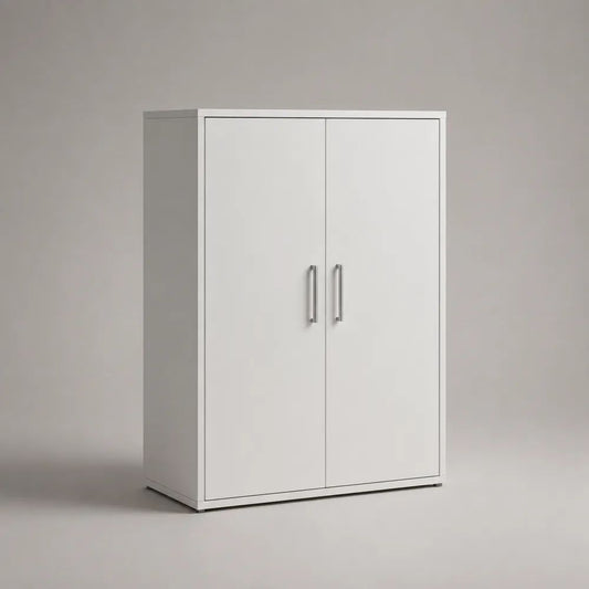 Credenza alta bianca in legno con 2 ante e maniglie in metallo, 80 x 40 x 120 cm