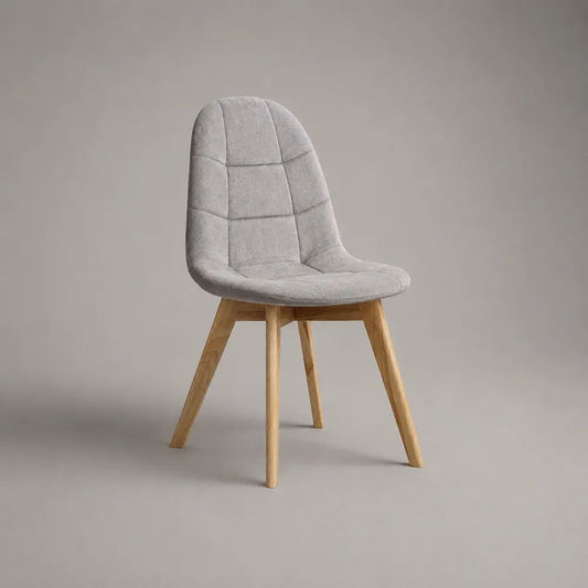 Sedia da pranzo imbottita in tessuto grigio chiaro con schienale arrotondato e gambe in legno, 48 x 56 x 84 cm