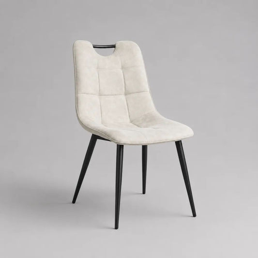 Sedia da pranzo imbottita in velluto con gambe in acciaio, beige crema e nero, 46 x 56 x 86 cm