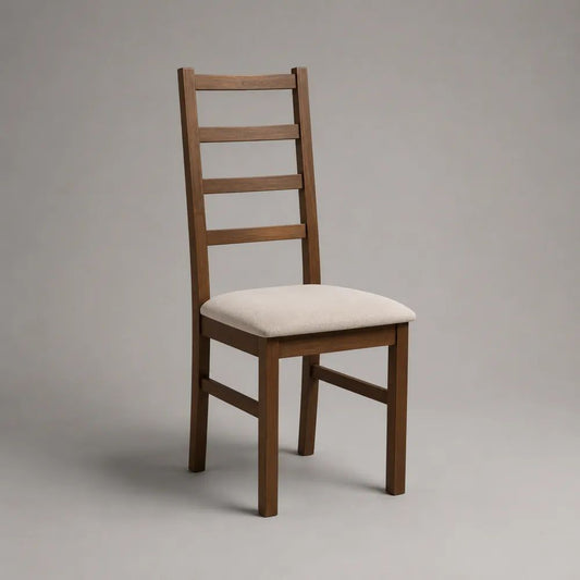 Sedia da pranzo in legno massello con seduta imbottita, marrone noce e beige crema, 43 x 48 x 100 cm