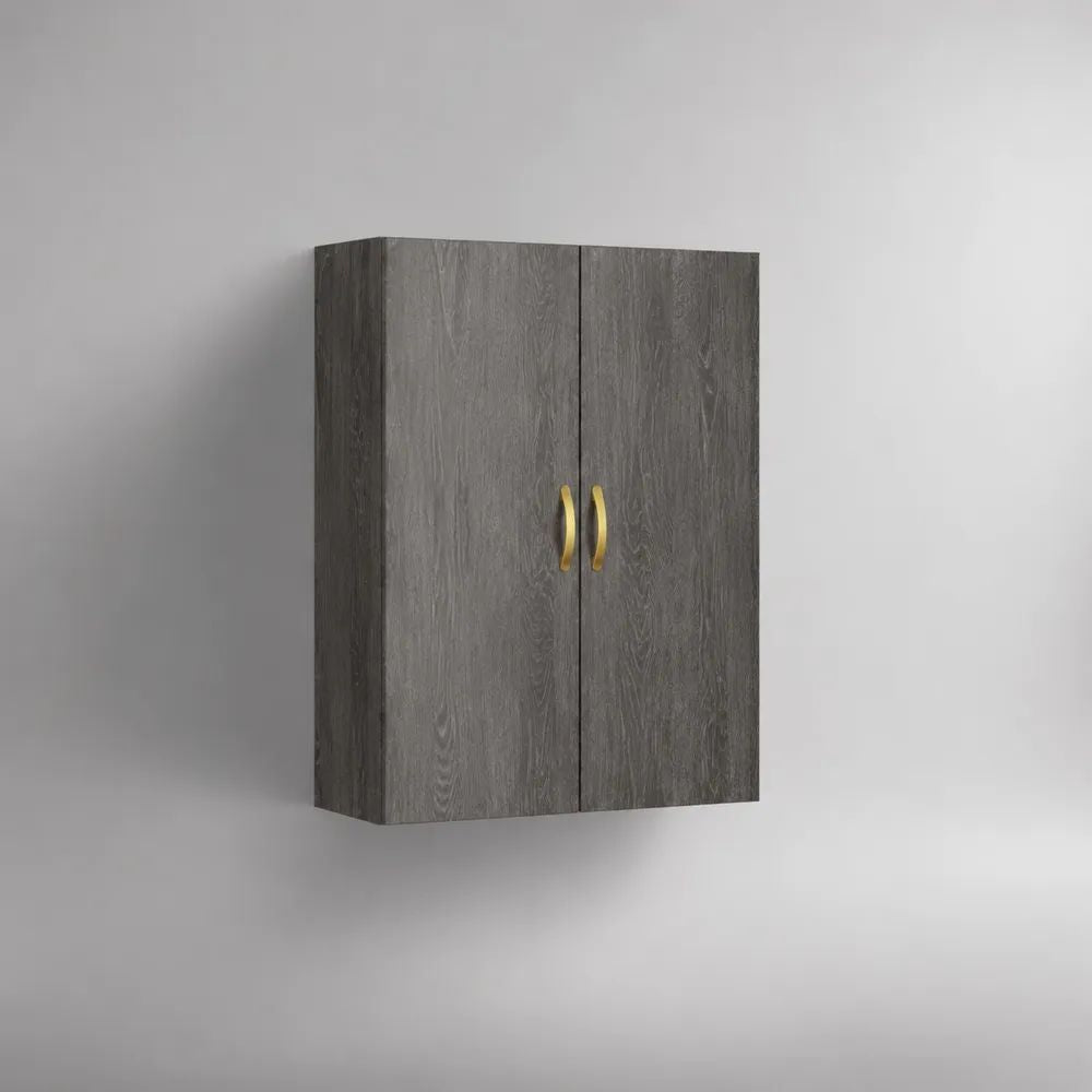 Credenza sospesa rettangolare a 2 ante in truciolare melaminico effetto rovere grigio, 80 x 30 x 100 cm