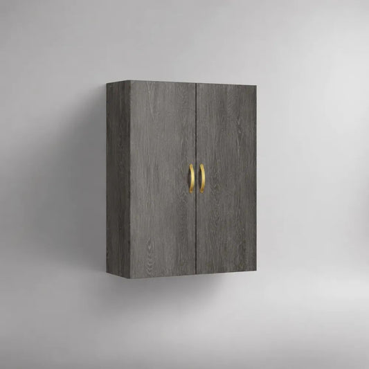 Credenza sospesa rettangolare a 2 ante in truciolare melaminico effetto rovere grigio, 80 x 30 x 100 cm