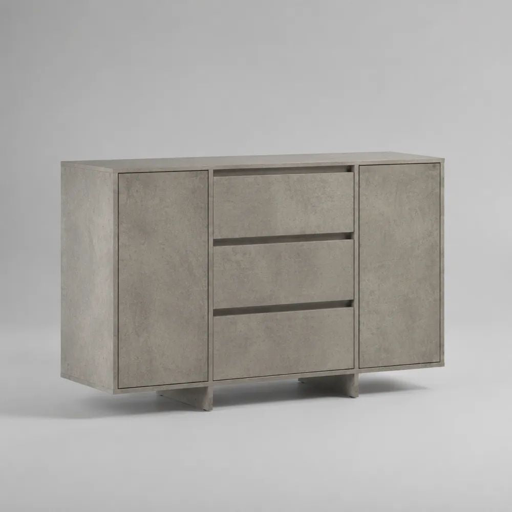 Madia in MDF effetto cemento grigio con 2 ante e 3 cassetti, 150 x 40 x 90 cm