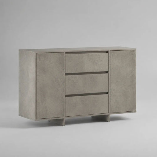 Madia in MDF effetto cemento grigio con 2 ante e 3 cassetti, 150 x 40 x 90 cm