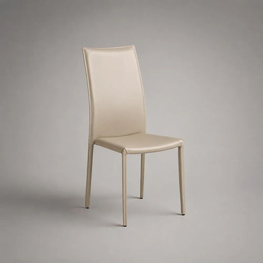Sedia da pranzo imbottita beige in PU con struttura in acciaio e schienale alto, 44 × 52 × 99 cm